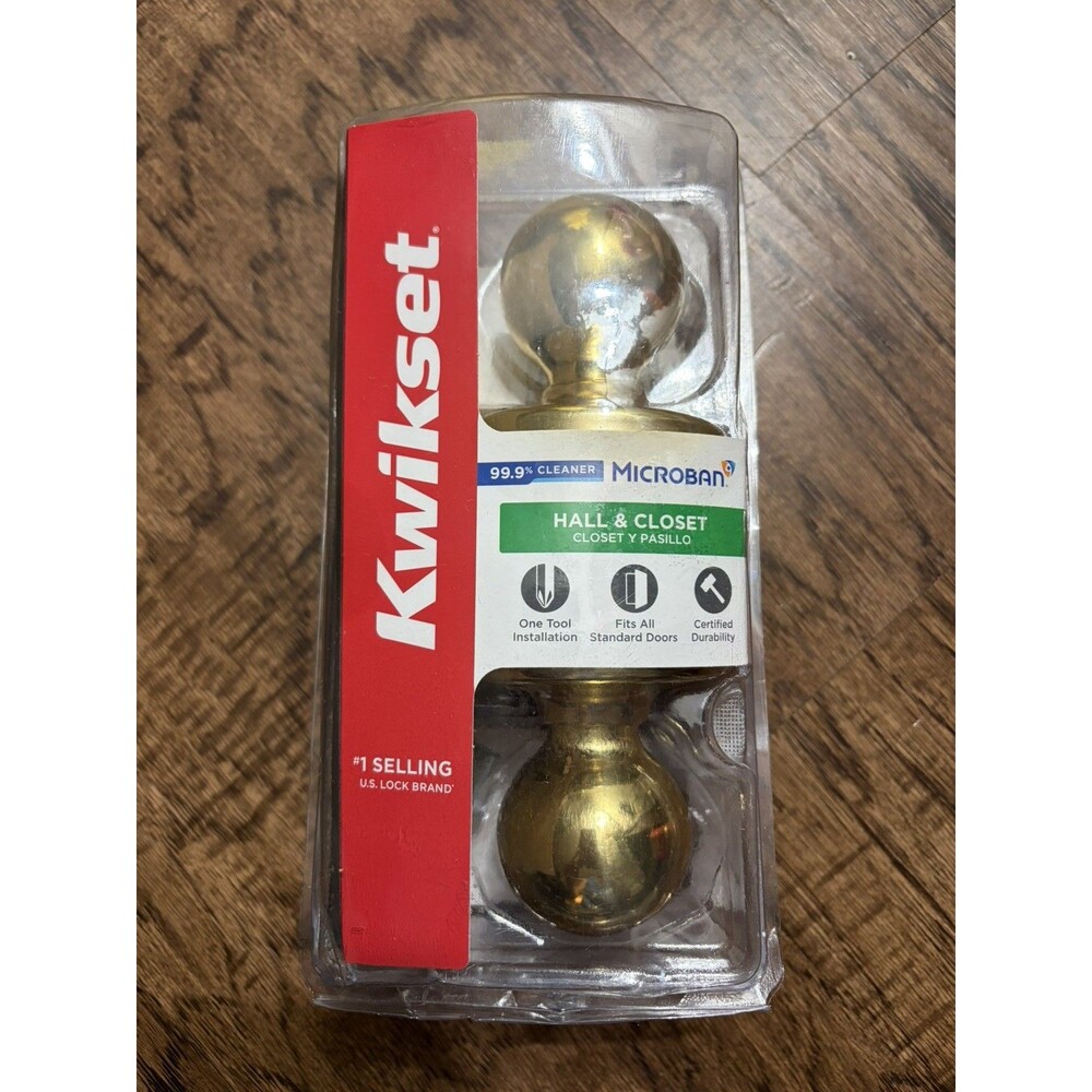 KWIKSET Gold Doorknob Polished Brass. Hall & Closet NEW